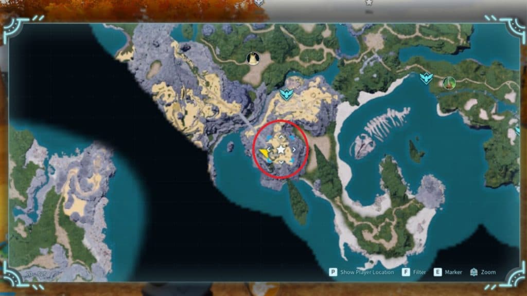 A screenshot featuring Fuack location in Palworld.