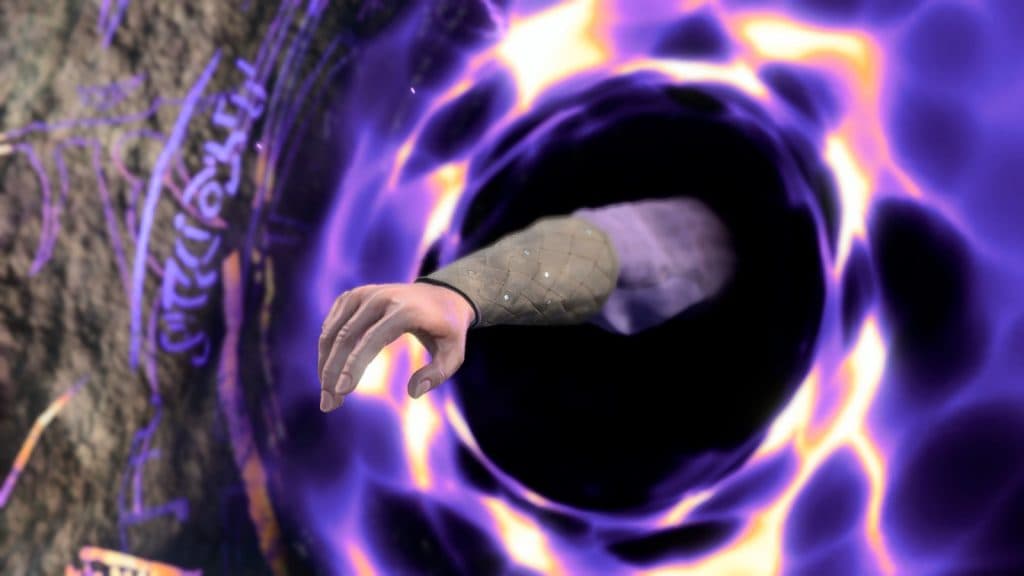 Gale's hand reaching out of a portal in Baldur's Gate 3