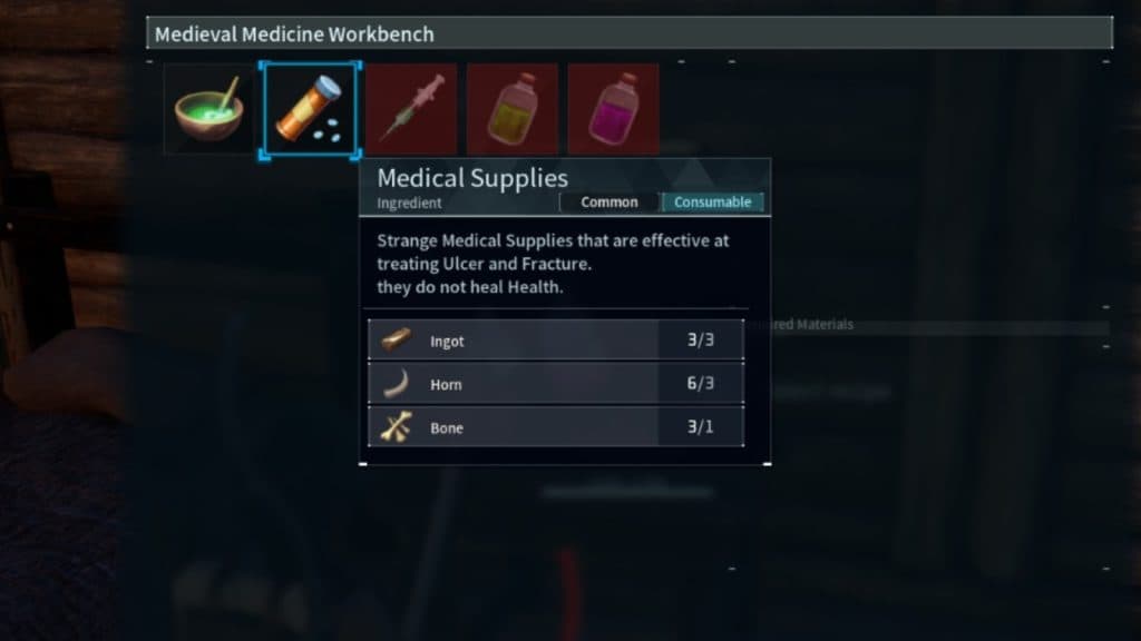 Screenshot of Palworld's medical supplies.