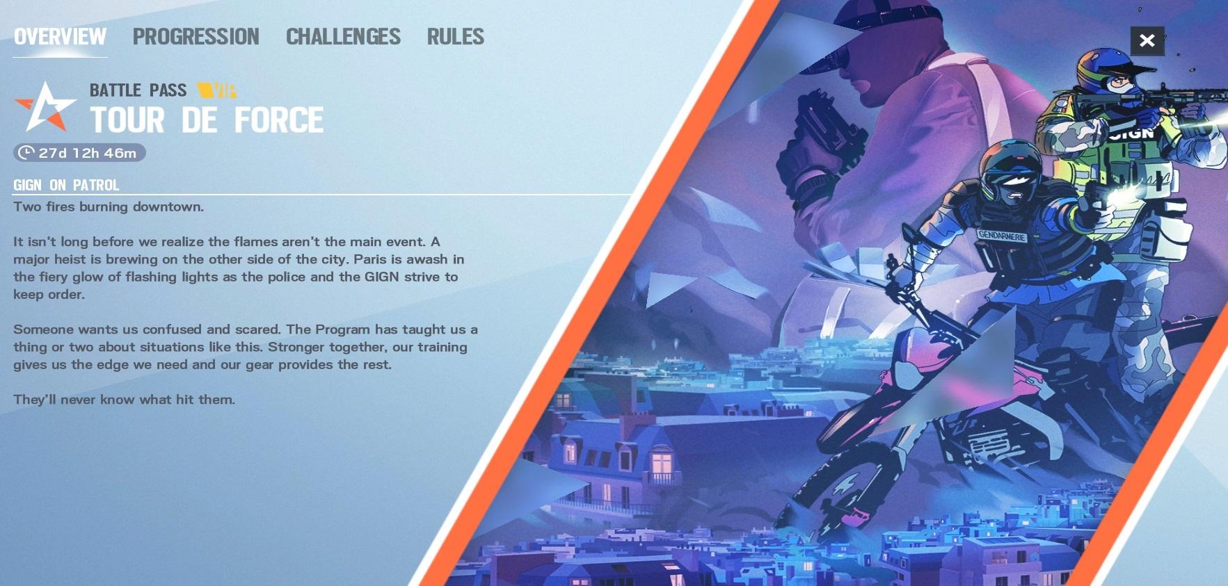 Rainbow Six Tour De Force battle pass description