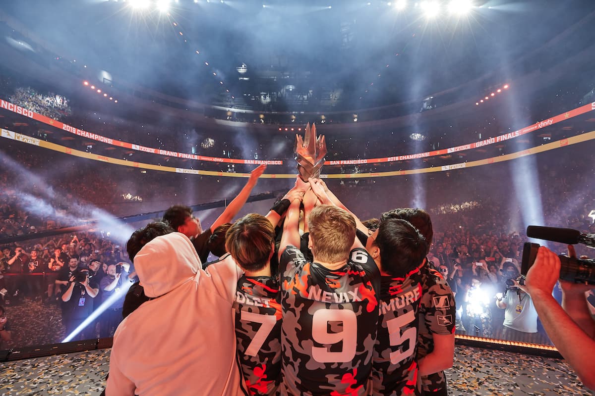 The Shock celebrate winning the 2019 Overwatch League season