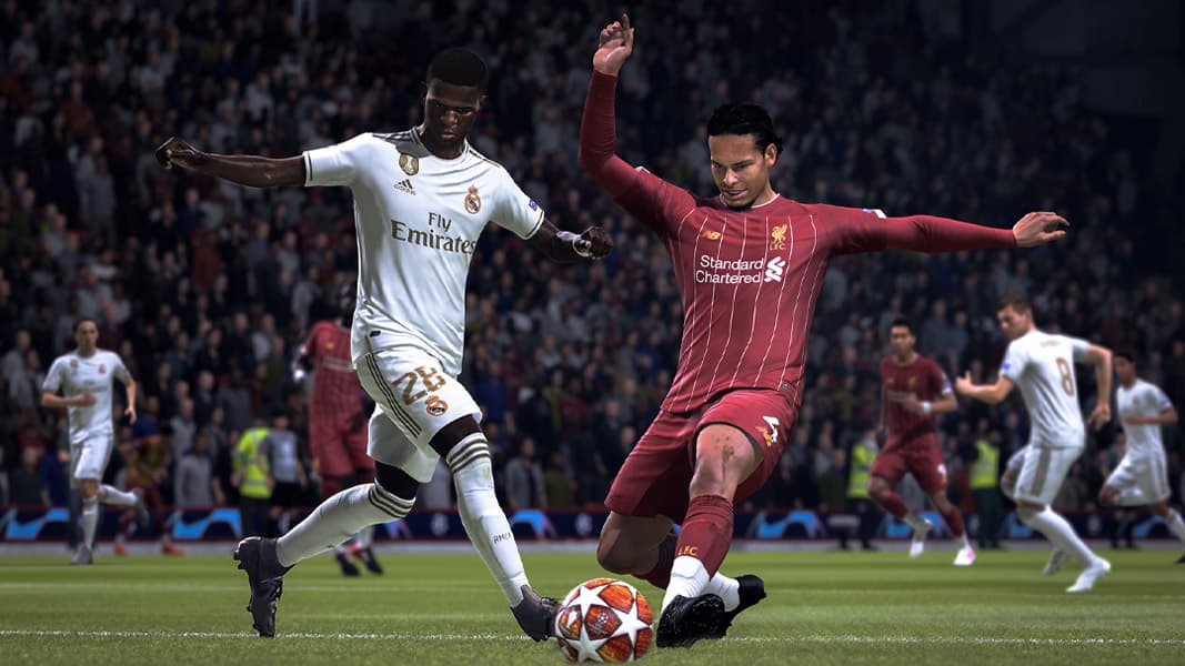 Virgil Van Dijk and Vinicius jr tackle in FIFA