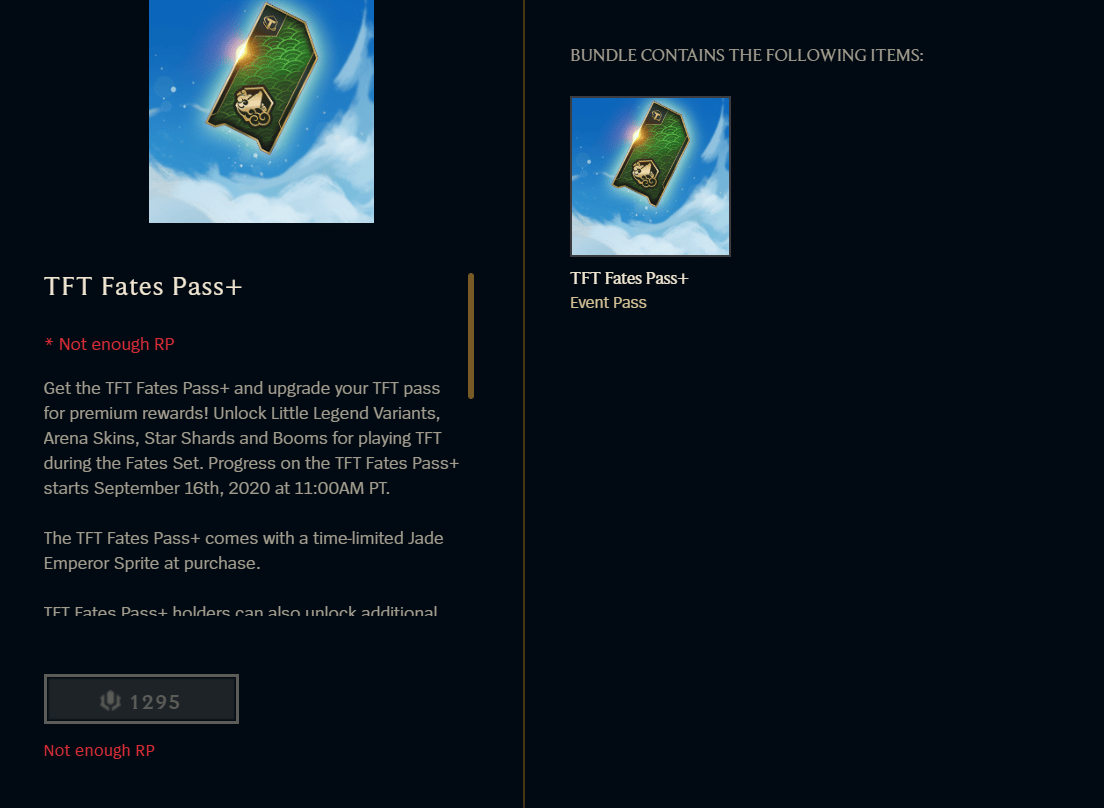 TFT Fates Pass+ in League of Legends shop