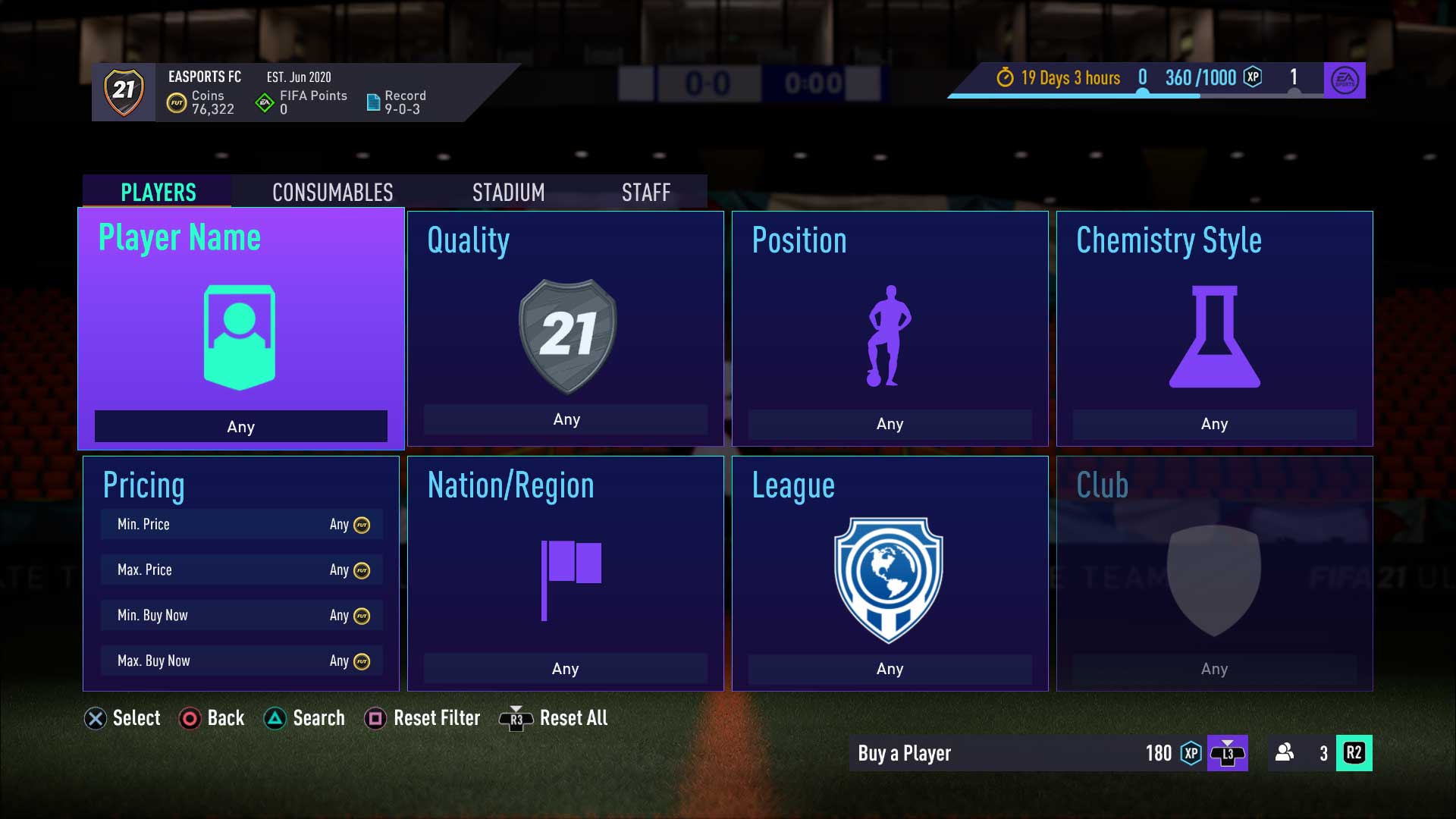 FIFA 21 Ultimate Team menus
