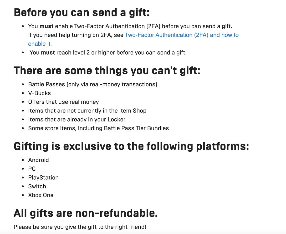 Epic Games FAQ Gifting Fortnite