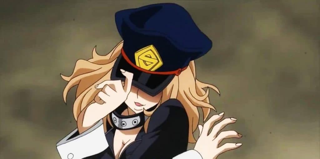 Camie with her head bowed in My Hero Academia season three.