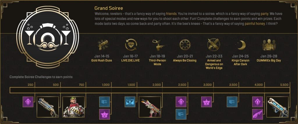 Grand Soirée Arcade Event schedule. 