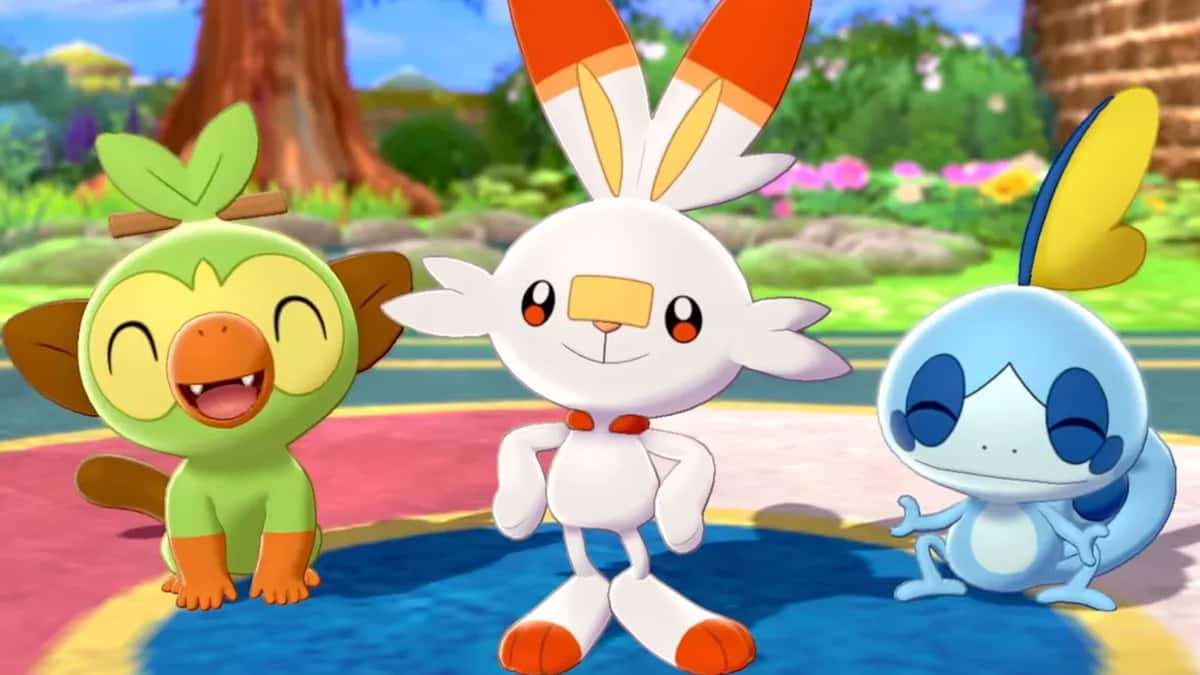 Grookey, Scorbunny and Sobble in Pokemon Sword & Shield