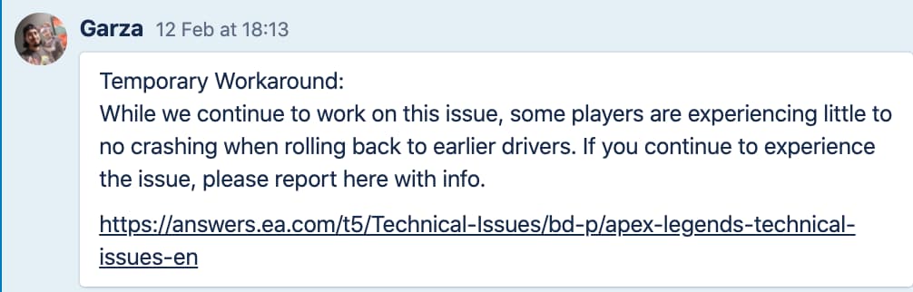 Apex Legends' DXGI 'device hung' error temporary fix. 