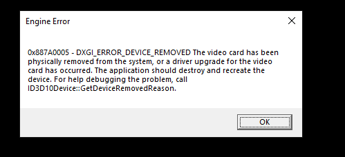 DXGI error from Apex Legends' Season 2. 