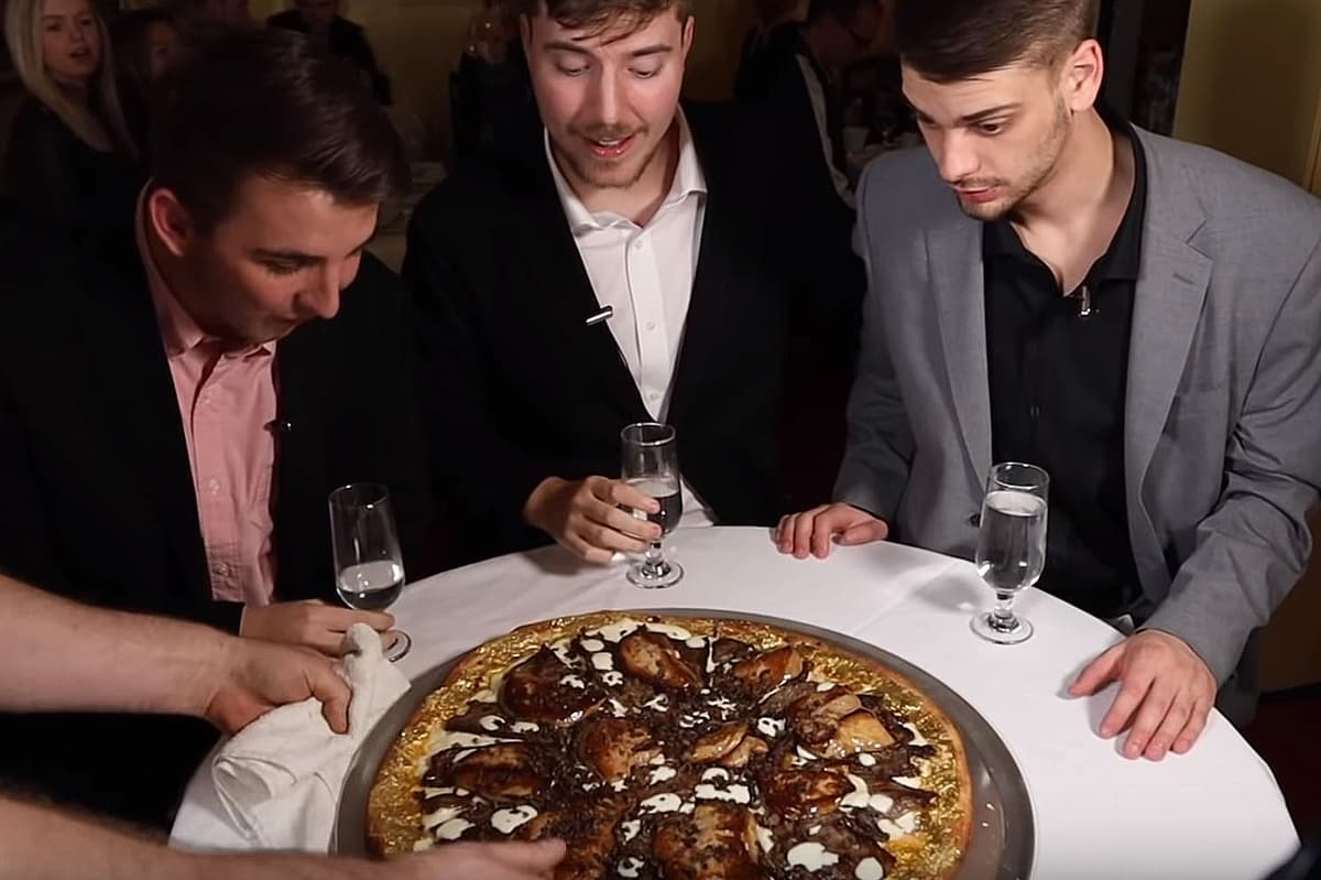 MrBeast eating a golden pizza