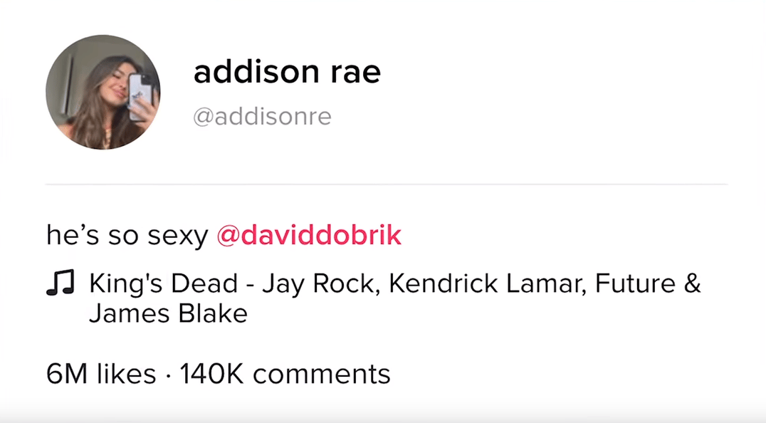 Addison Rae's TikTok caption with David Dobrik.