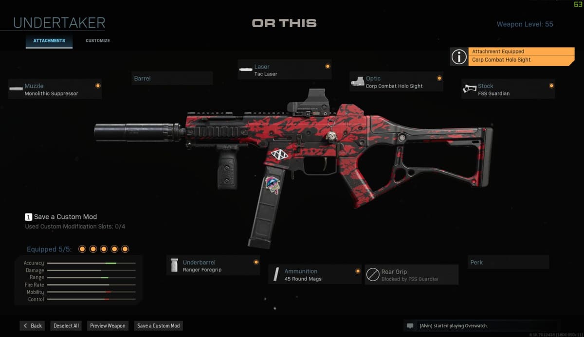 Weapon blueprint in Modern Warfare.