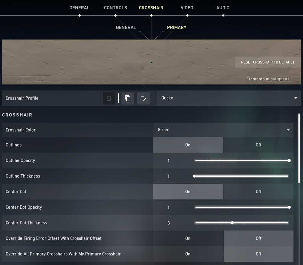 Valorant crosshair settings