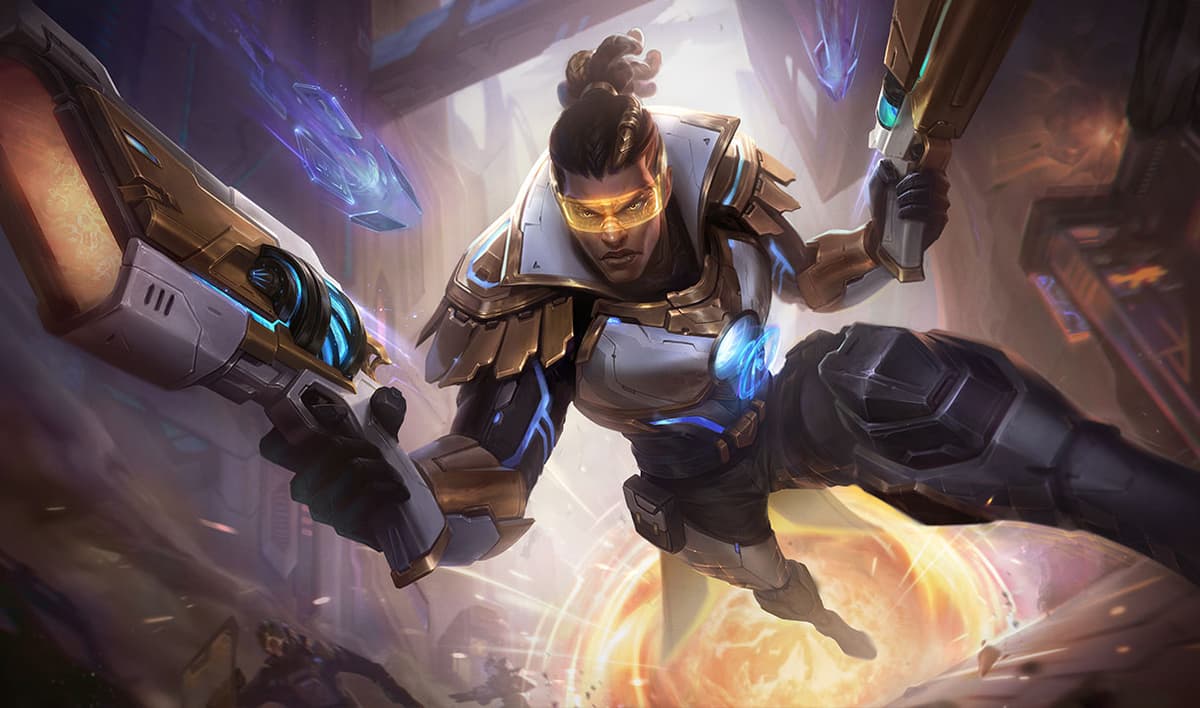 Prestige Pulsefire Lucian splash art for League of Legends