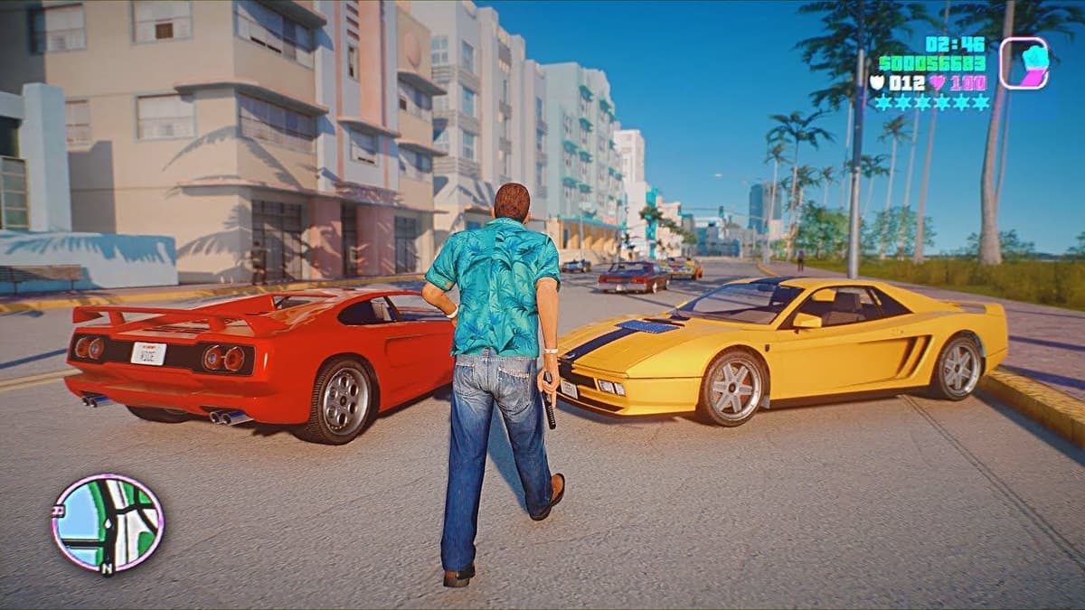 GTA Vice City walks towards cars