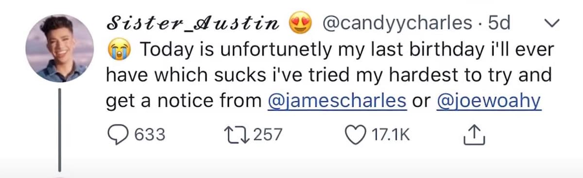 James Charles fan tweet