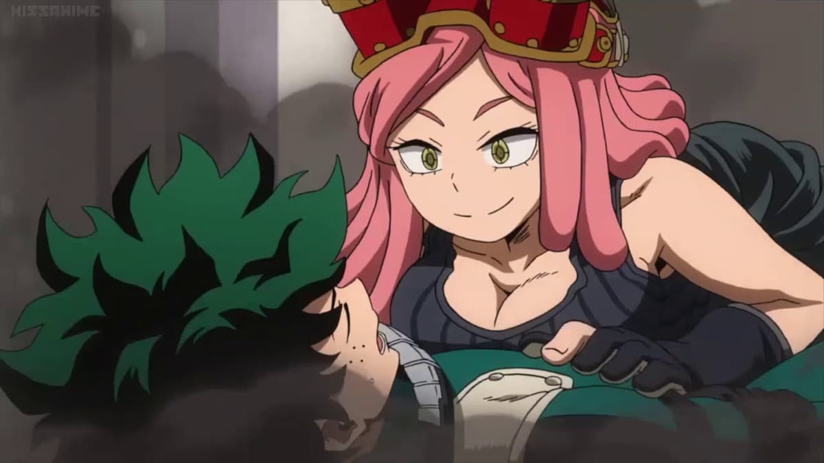 Mei Hatsume and Izuku Midoriya in My Hero Academia.