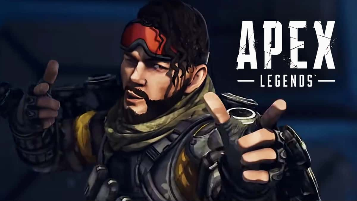 Mirage pointing next to Apex Legends logo