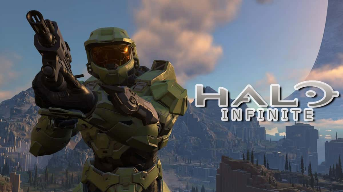 master chief next to halo infinite logo