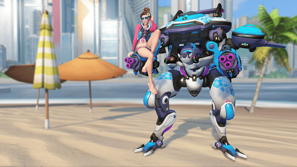 Dva relaxes on her MEKA for the Summer Games