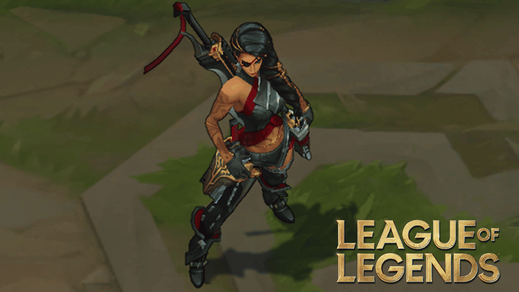 Samira from league of legends next to her logo