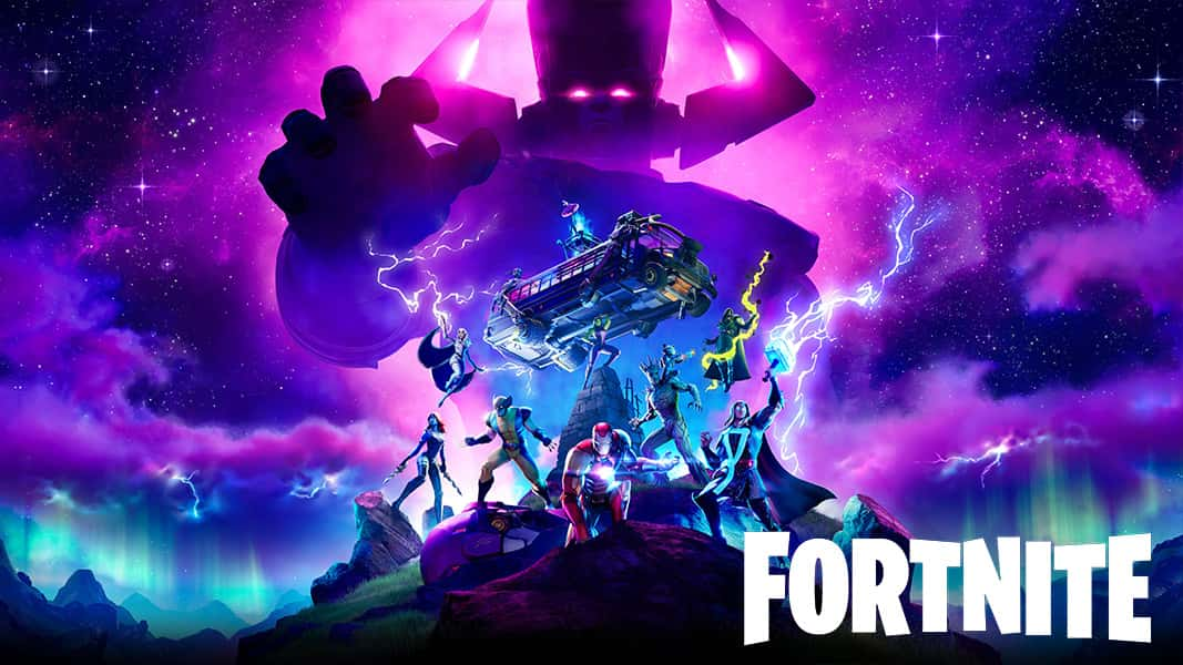 Fortnite marvel characters fighting galactus