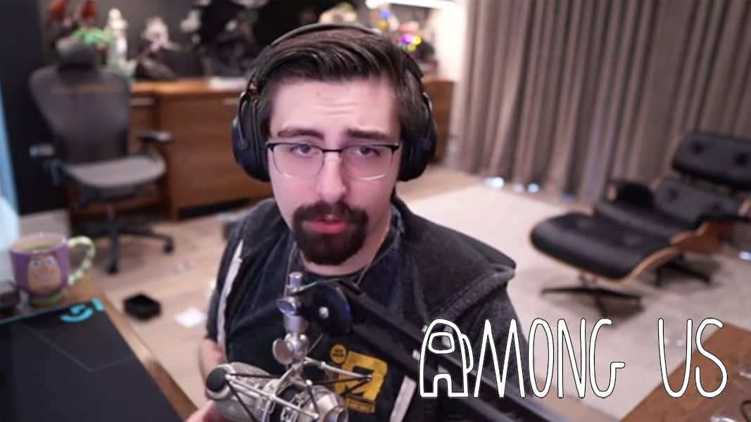 Among Us logo next to Shroud streaming