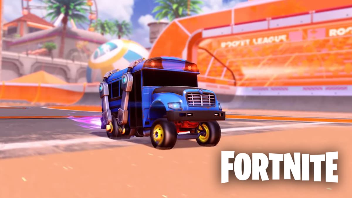 Fortnite battle bus in Rocket League