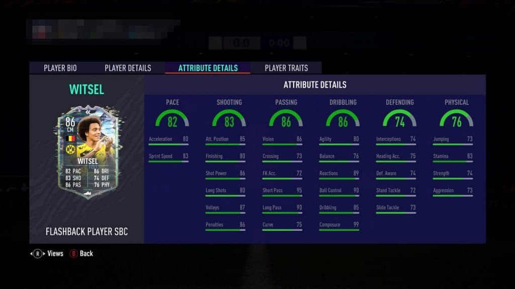 Axel Witsel's Flashback SBC stats