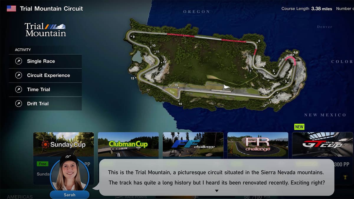 Gran Turismo 7 Trial Mountain Menu