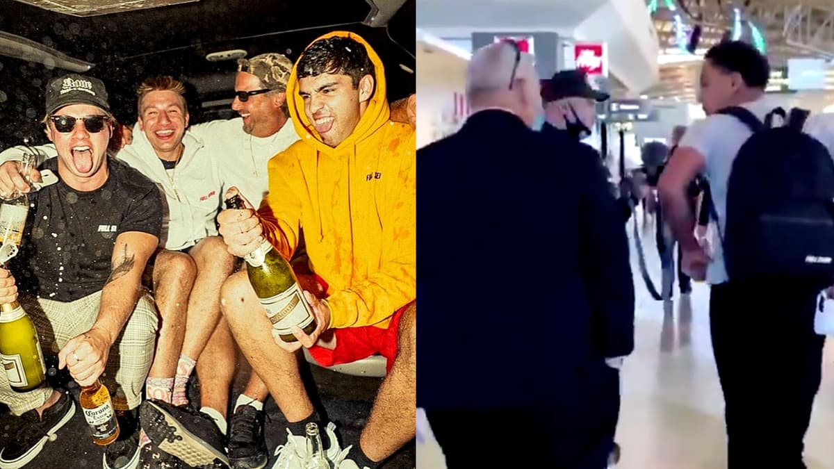 Image of the NELK boys next to image of them being apprehended by secret service