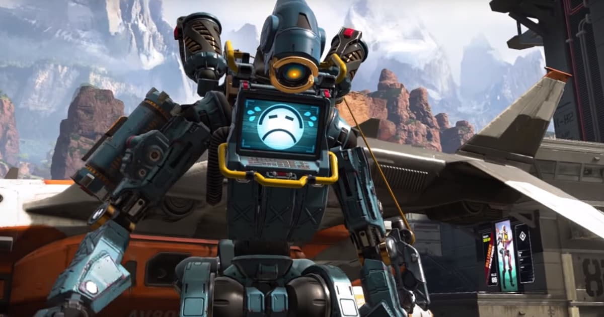 Pathfinder in Apex Legends with sad face