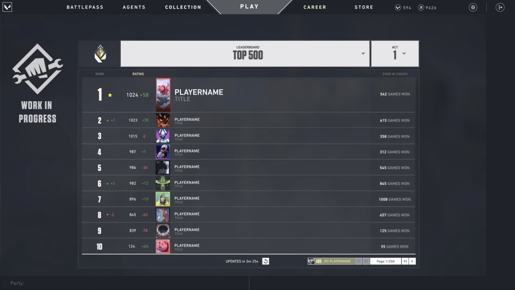 Top 500 ranked leaderboard in Valorant