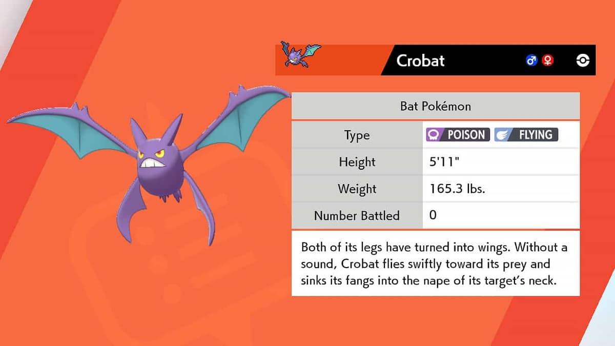 crowbat pokedex entry in pokemon sword shield