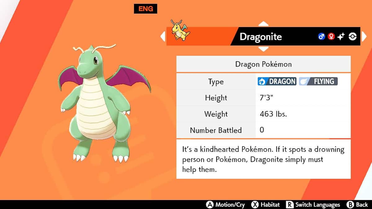 dragonite pokedex entry