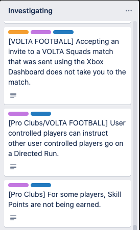 Screenshot of EA Sports' trello board