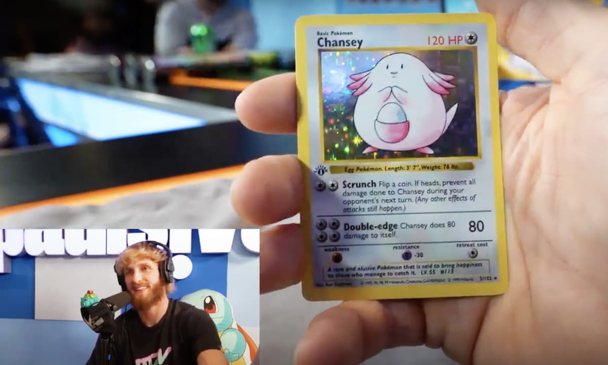 logan paul pulling chansey pokemon card