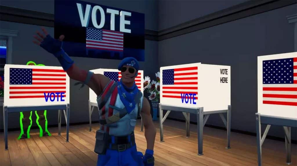 There's plenty of Fortnite polling stations littered around the Joe Biden island.