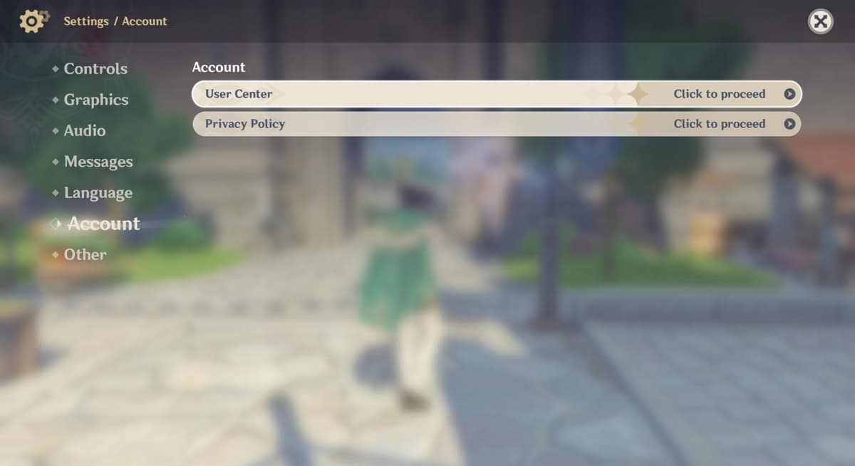 Genshin Impact linked account screen