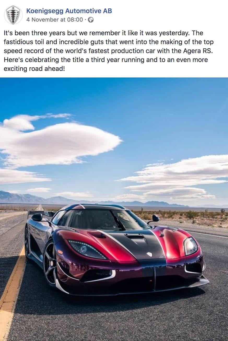 Koenigsegg Facebook Post