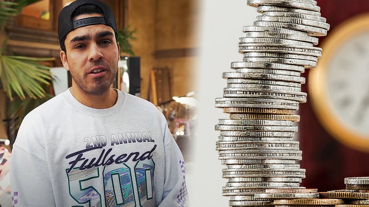 A photo of the NELK Boys' Kyle Foregard shown beside a picture of coins.