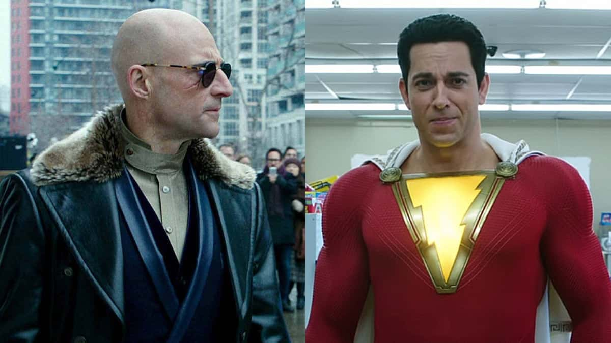 Mark Strong and Zachary Levy in Shazam!