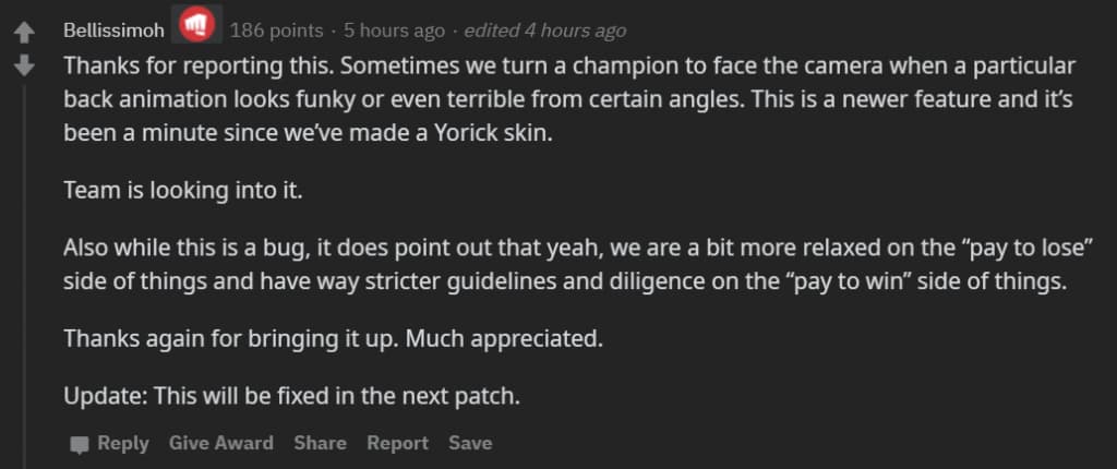 Reddit comment about Yorick on /r/leagueoflegends