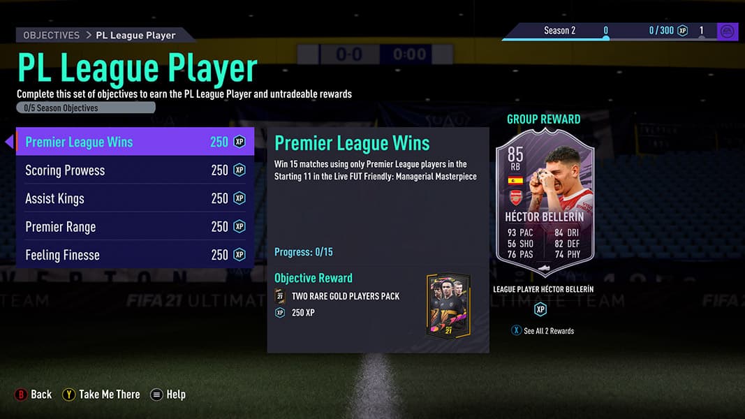 Hector Bellerin FIFA 21 objectives card