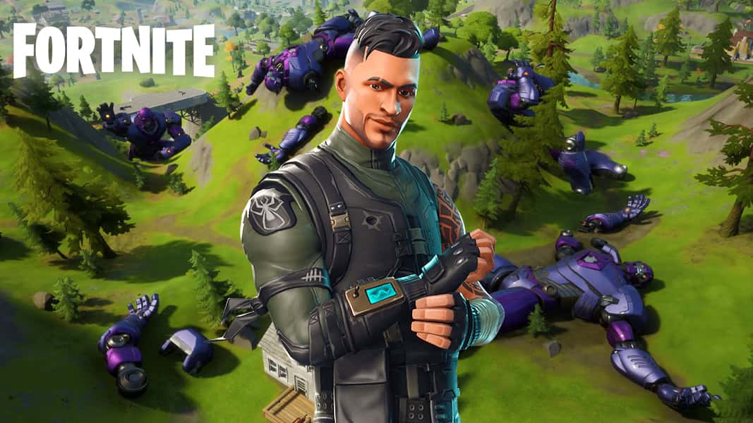 Fortnite skin stood near the downed sentinels