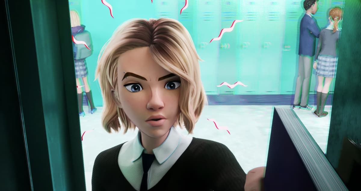 Screenshot of Gwen Stacy in Spider-Man: Into the Spider-Verse film. 