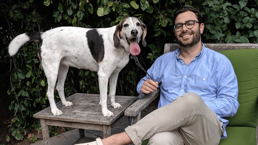 Kevin "sallyisadog" Dollhopf with Sally the dog 