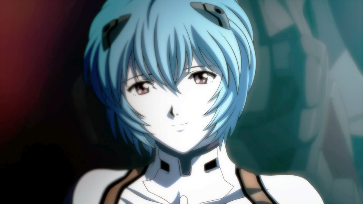 Screenshot of Rei Ayanami in Rebuild Evangelion anime.