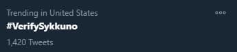 Screenshot showing VerifySykkuno trending on Twitter